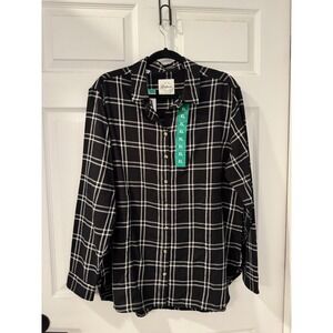 NEW Jachs Women's Button Up Flannel Black Plaid Casual Girlfriend Shirt Size XL